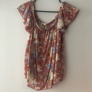 Pink Flower off the shoulder blouse